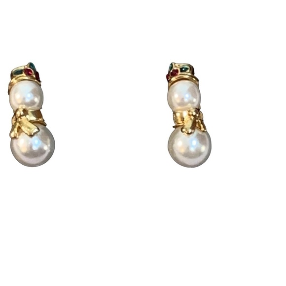 💰 Vintage Avon Faux Pearl Snowman Pierced Earrings - Picture 1 of 8